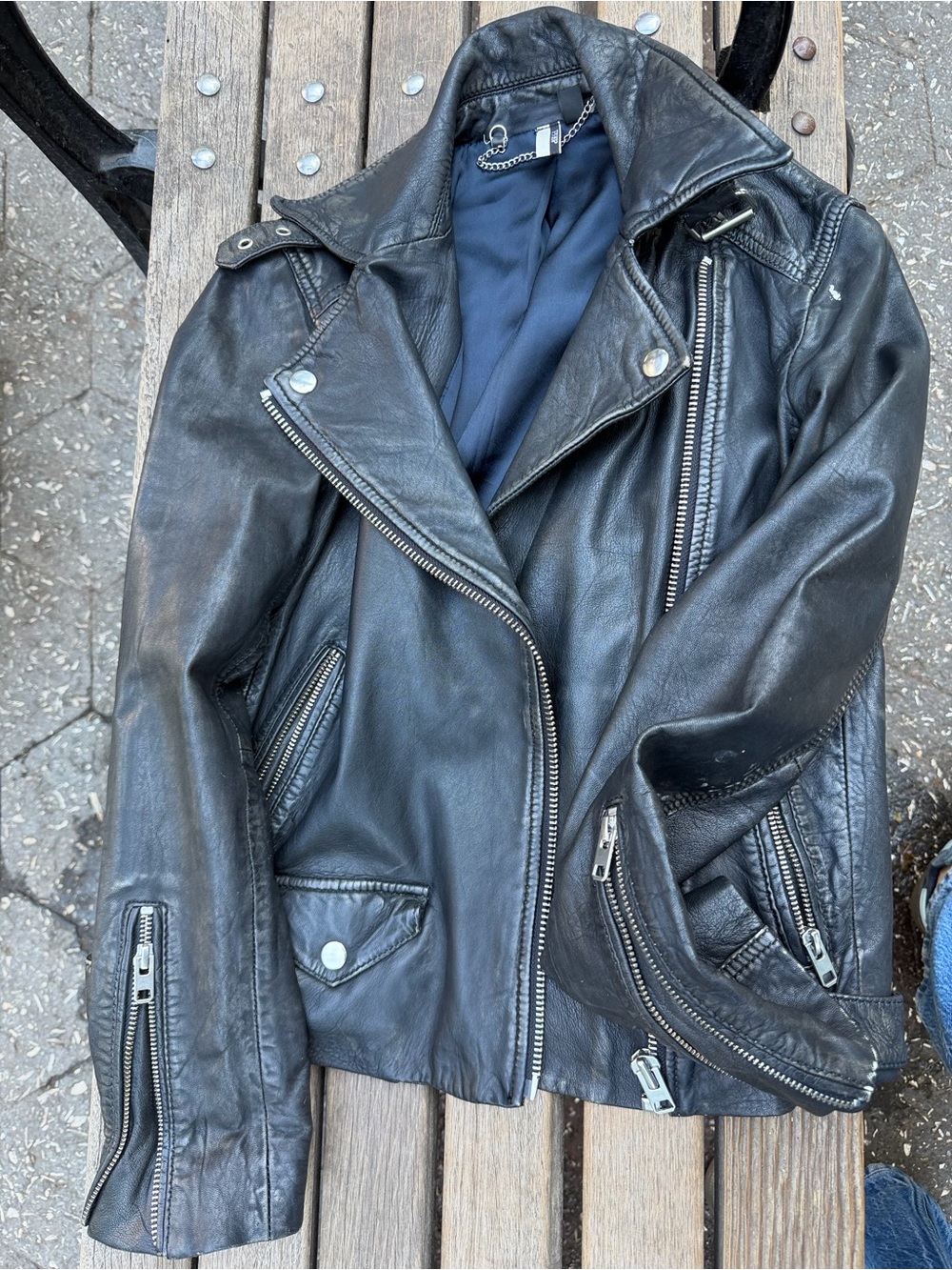 Topshop Black Leather Moto Jacket with Silver Hardware